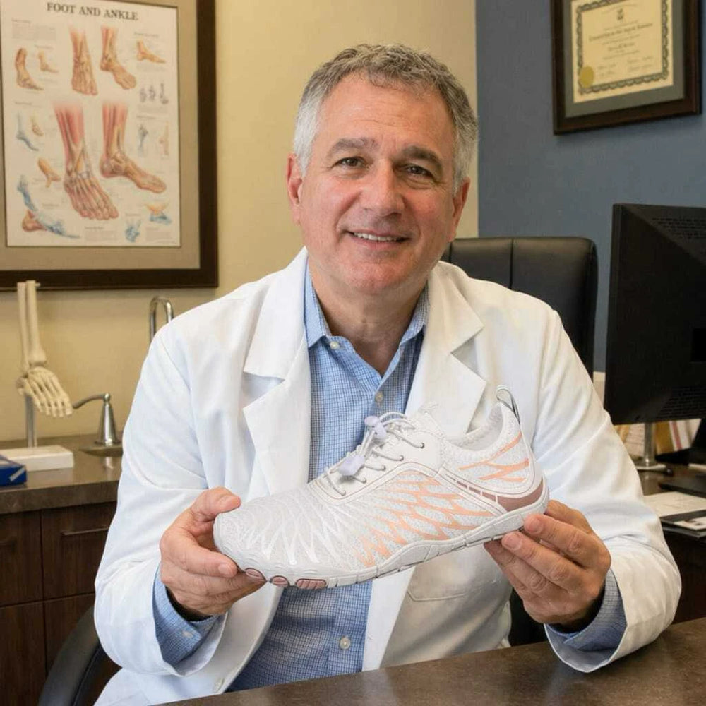 Podiatrist holding Motion Max shoe